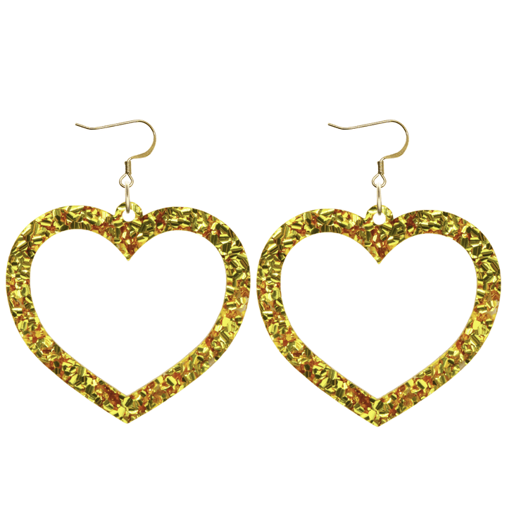 haus of chunky gold glitter barbie heart earrings size large with hooks no heart tops