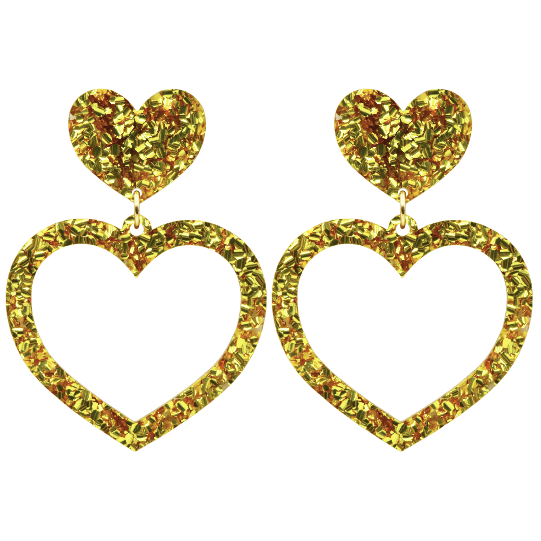haus of chunky gold glitter barbie heart earrings size large