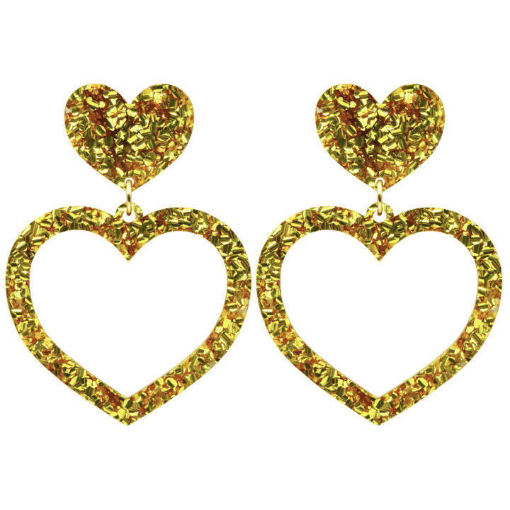 haus of chunky gold glitter barbie heart earrings size large