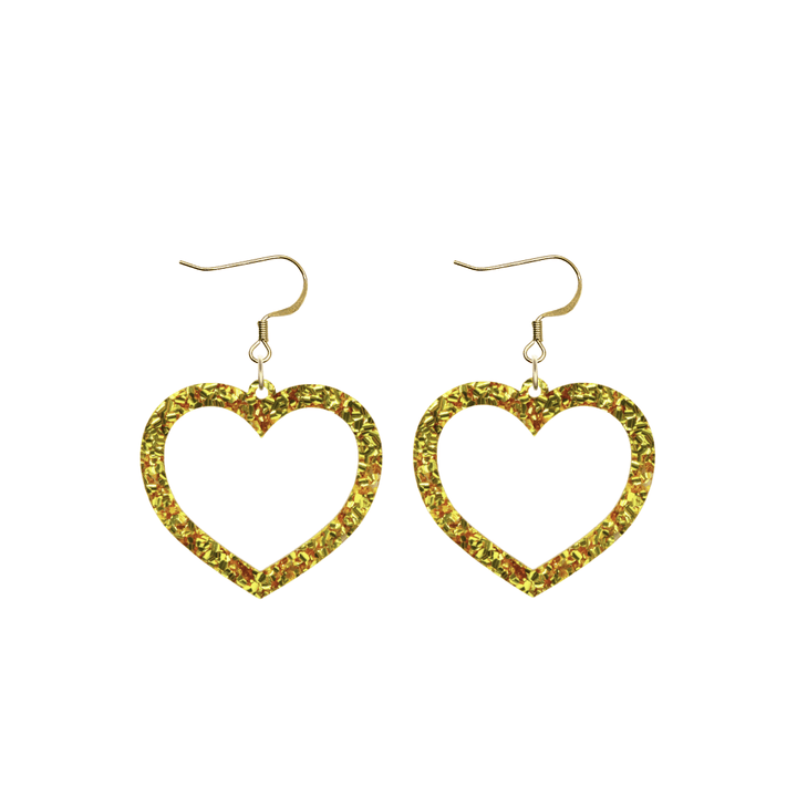haus of chunky gold glitter barbie heart earrings size small with hooks no heart tops