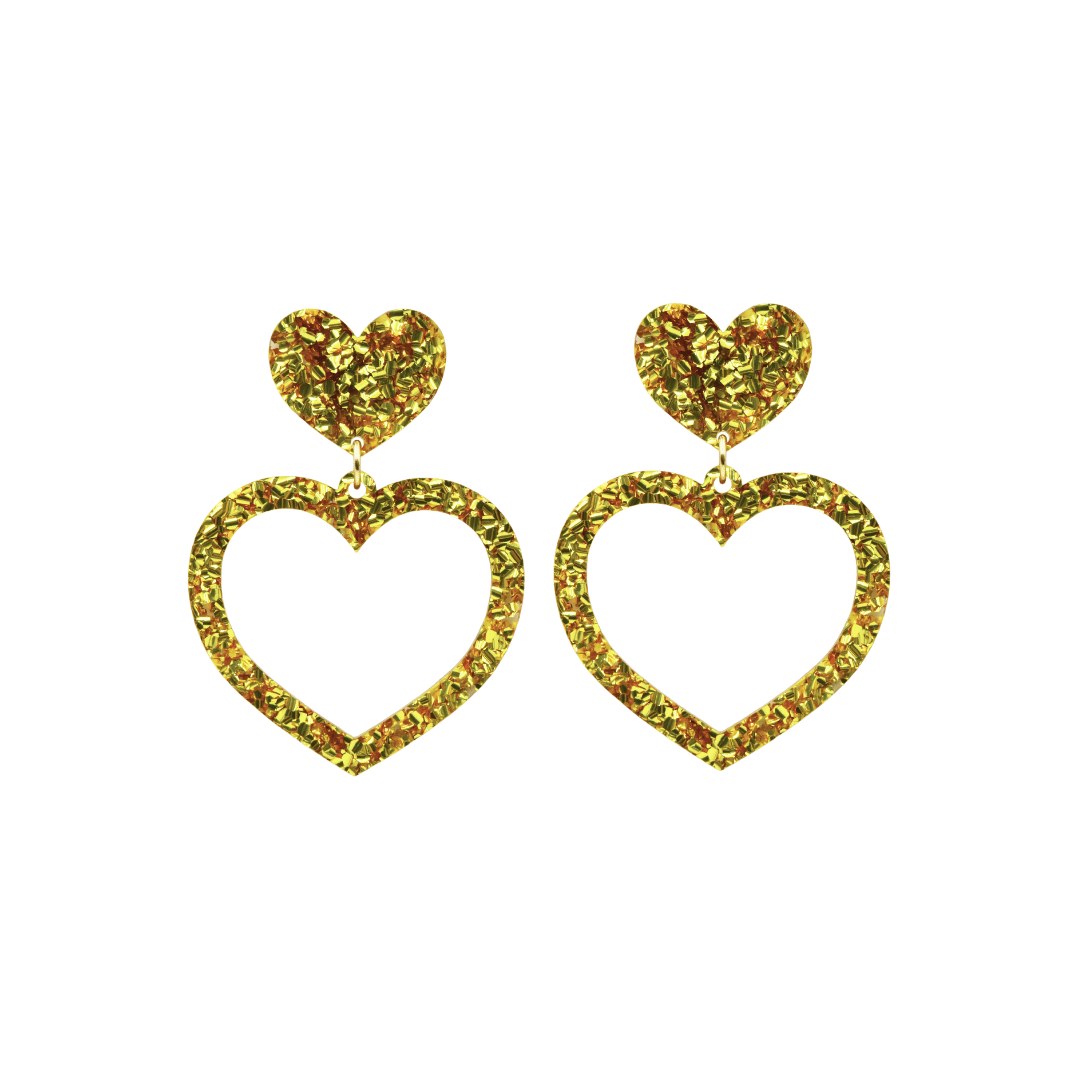 haus of chunky gold glitter barbie heart earrings size small
