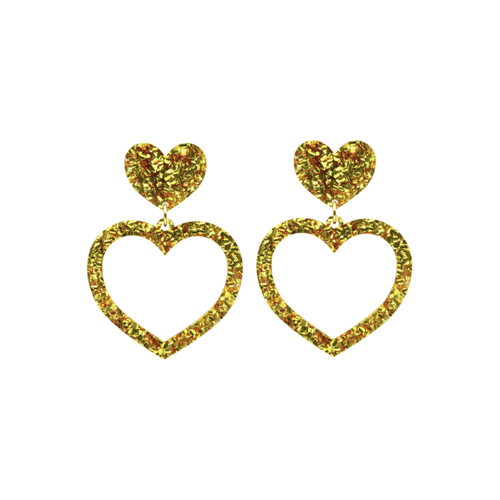 haus of chunky gold glitter barbie heart earrings size small