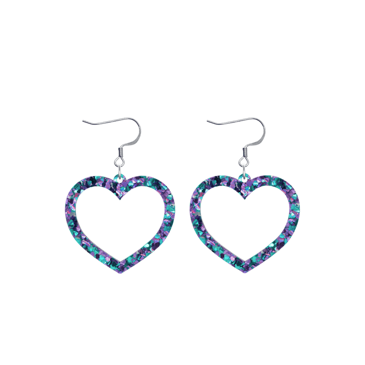 haus of chunky purple and blue love heart glitter barbie heart earrings size small with hooks no heart tops