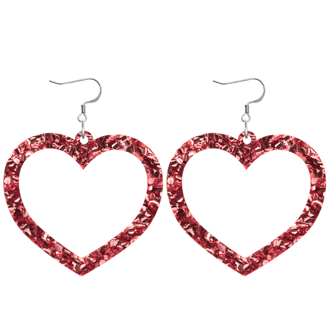 haus of chunky pink glitter barbie heart earrings size large with hooks no heart tops