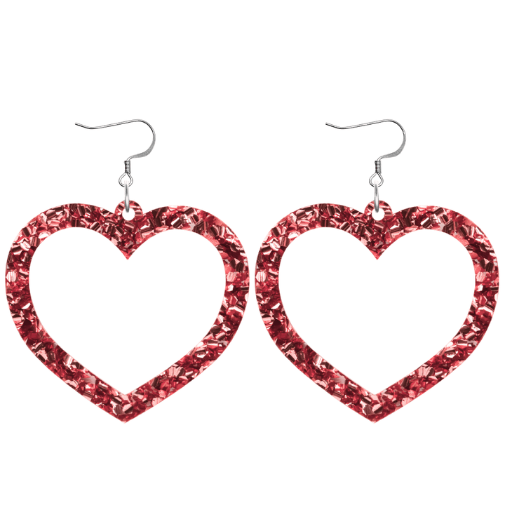 haus of chunky pink glitter barbie heart earrings size large with hooks no heart tops