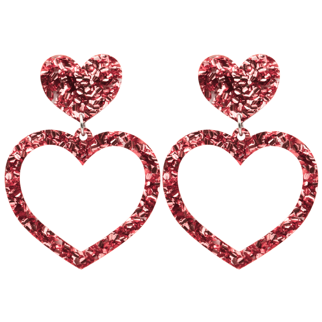 haus of chunky pink glitter barbie heart earrings size large