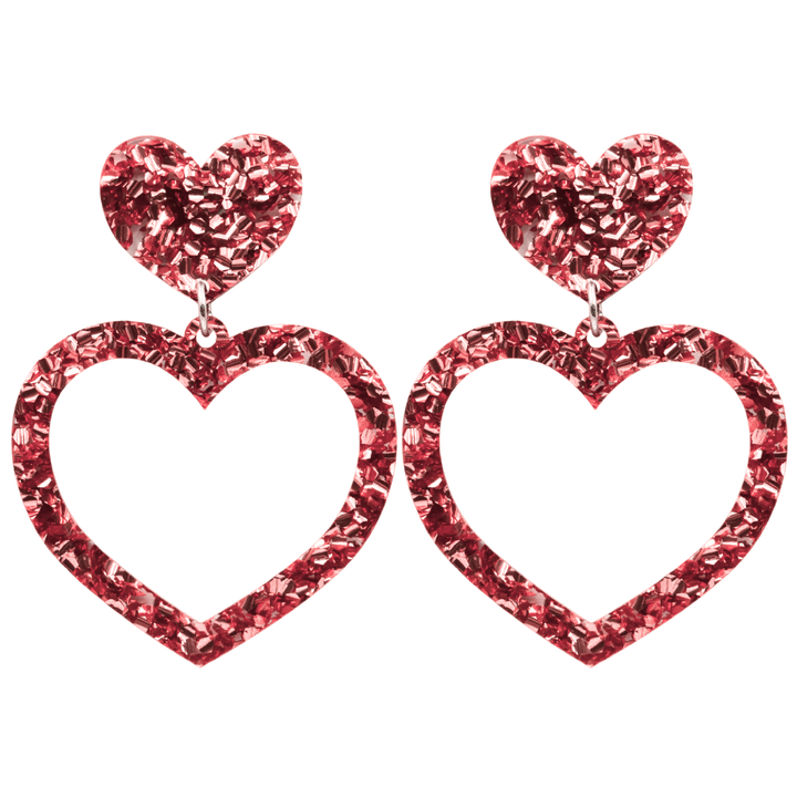 haus of chunky pink glitter barbie heart earrings size large
