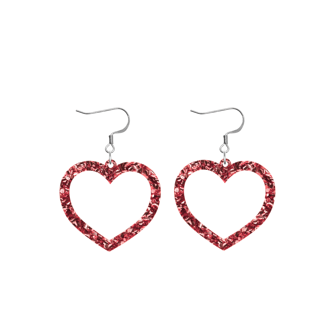 haus of chunky pink glitter barbie heart earrings size small with hooks no heart tops