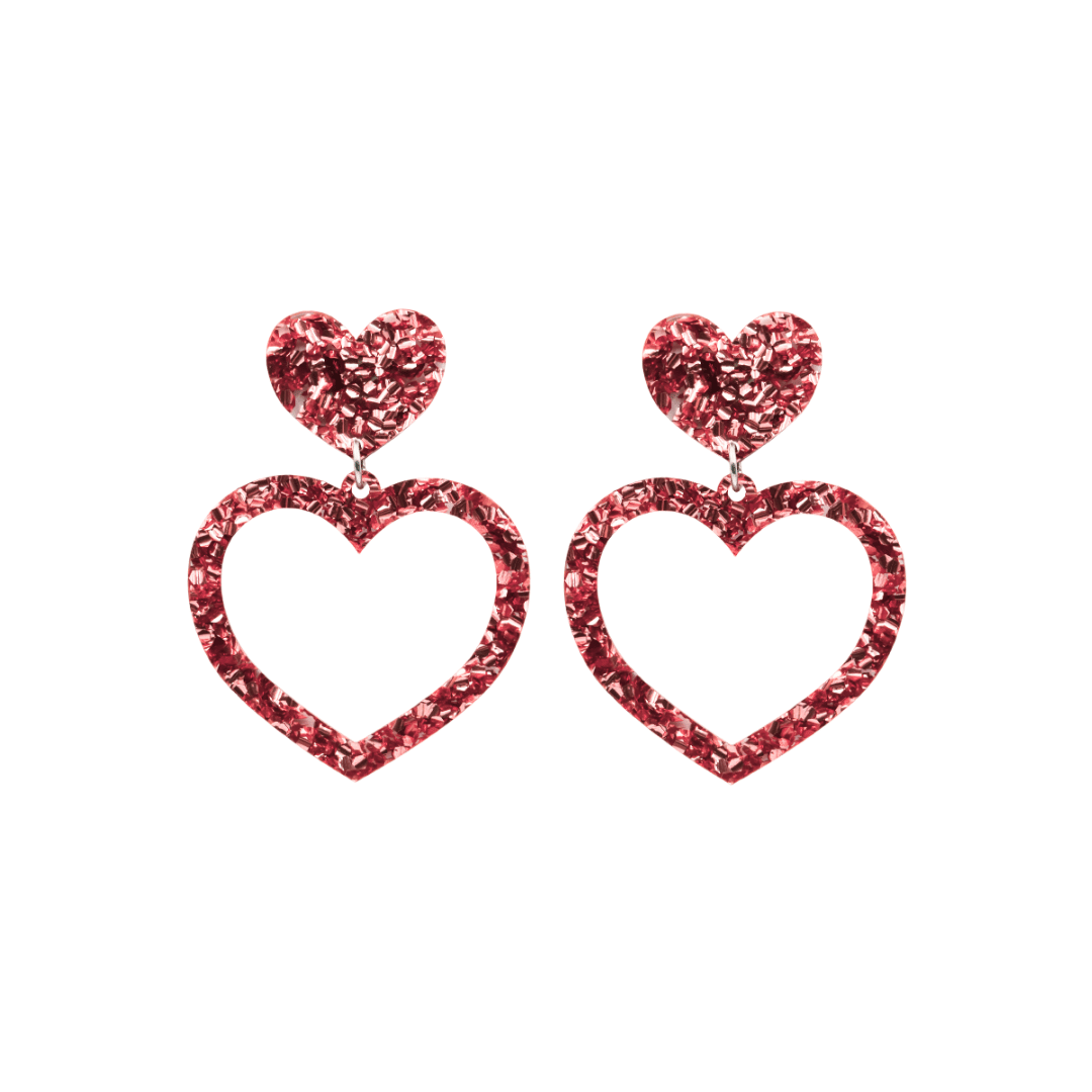 haus of chunky pink glitter barbie heart earrings size small