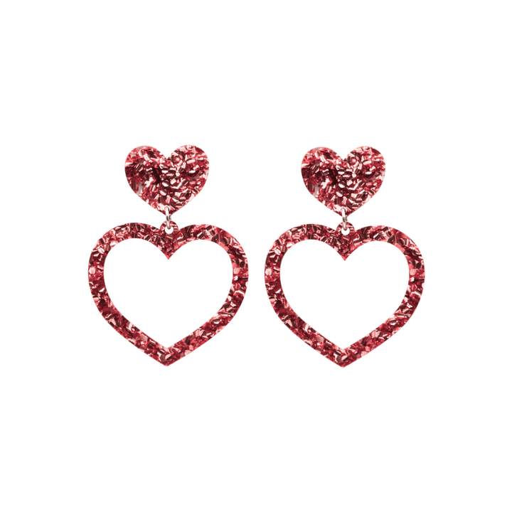 haus of chunky pink glitter barbie heart earrings size small