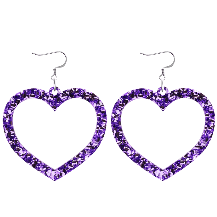 haus of chunky purple glitter barbie heart earrings size large with hooks no heart tops