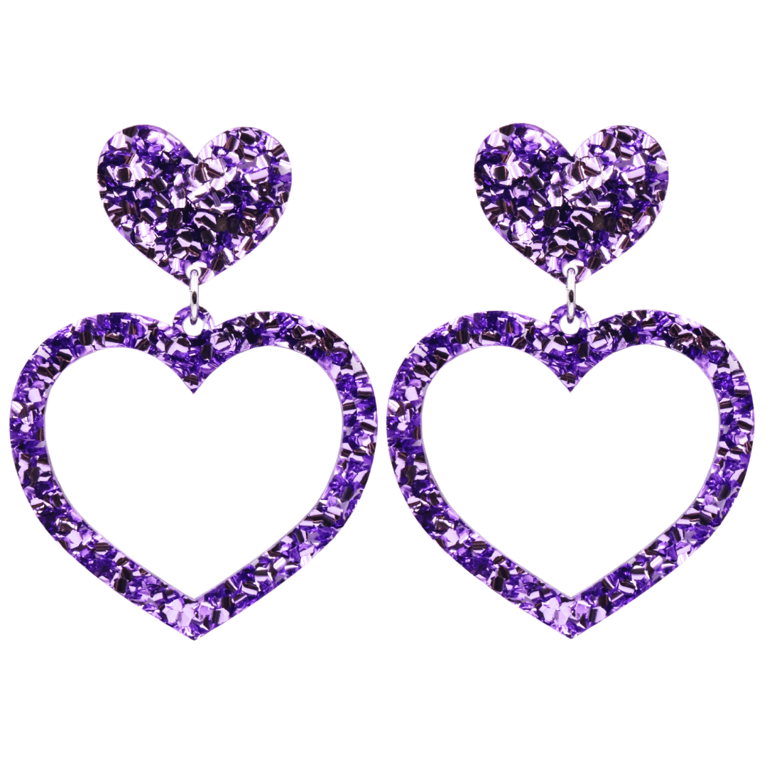 haus of chunky purple glitter barbie heart earrings size large