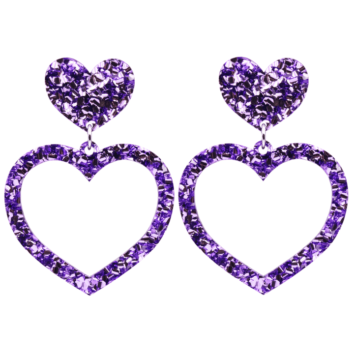 haus of chunky purple glitter barbie heart earrings size large
