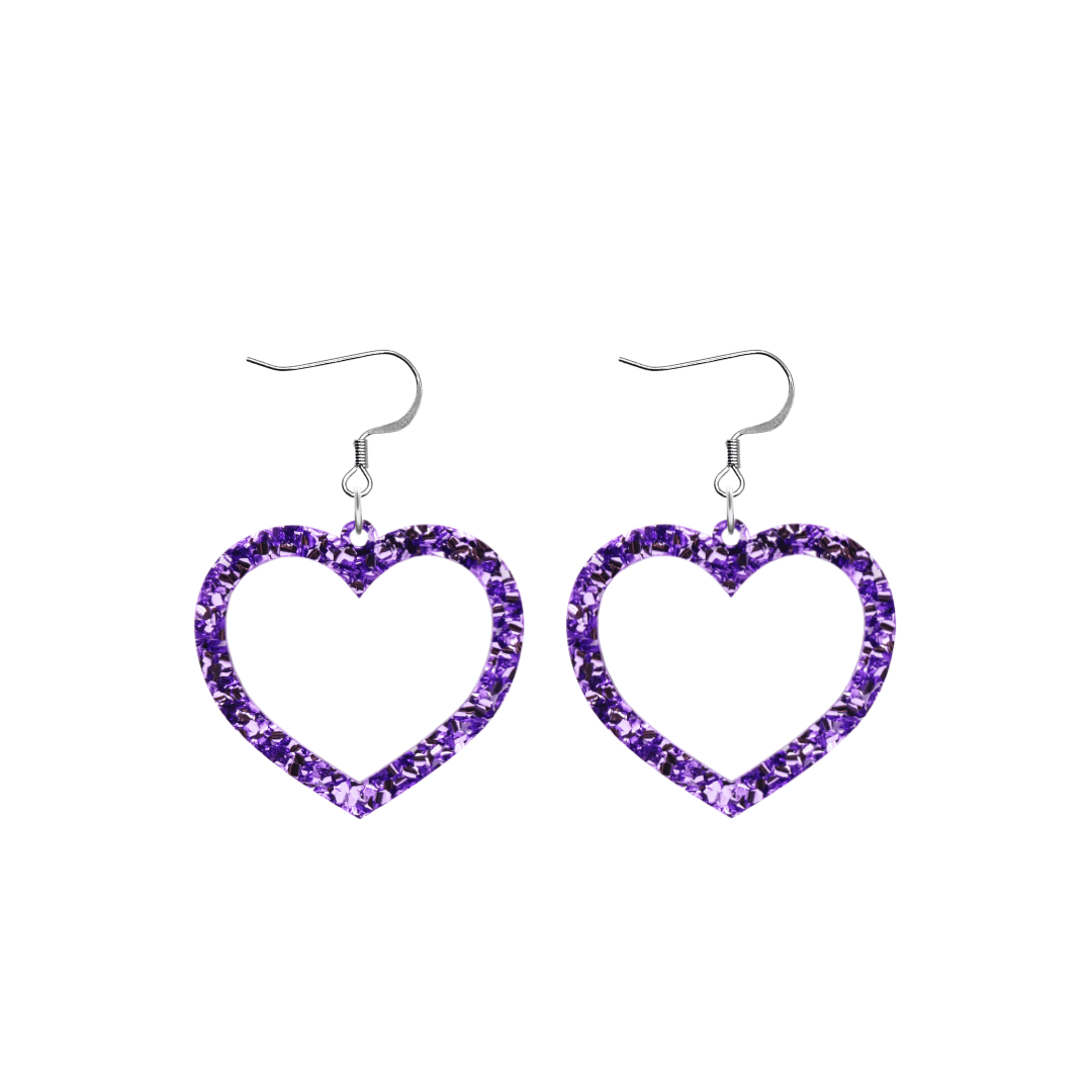 haus of chunky purple glitter barbie heart earrings size small with hooks no heart tops