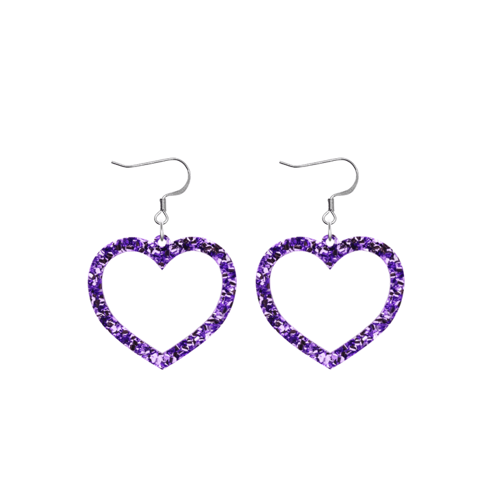 haus of chunky purple glitter barbie heart earrings size small with hooks no heart tops