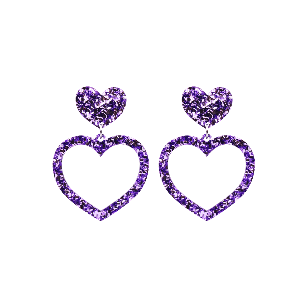 haus of chunky purple glitter barbie heart earrings size small