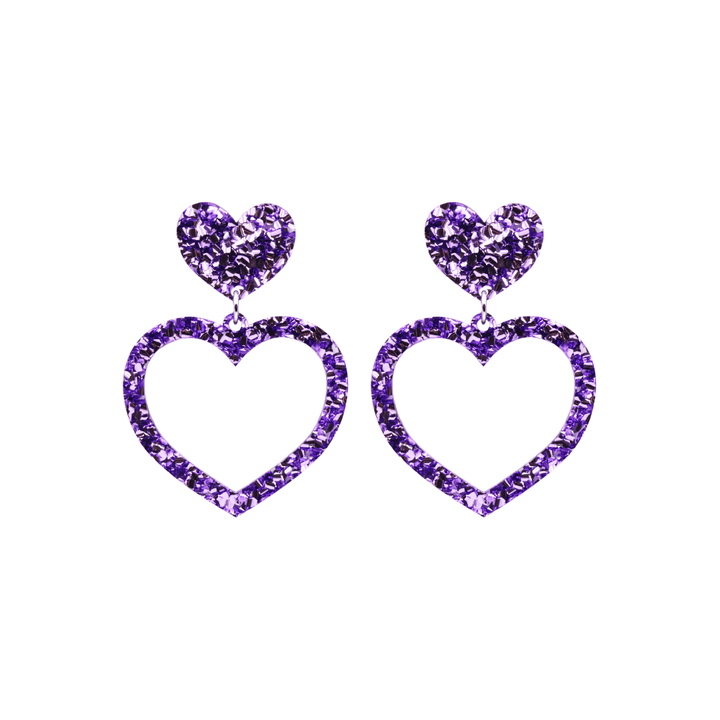 haus of chunky purple glitter barbie heart earrings size small