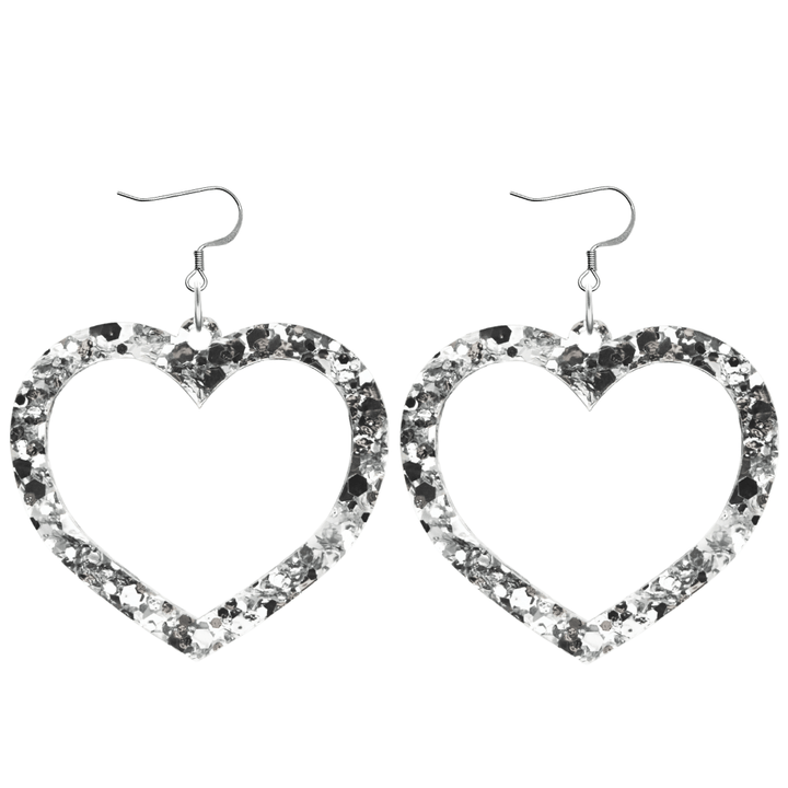 haus of chunky silver glitter barbie heart earrings size large with hooks no heart tops