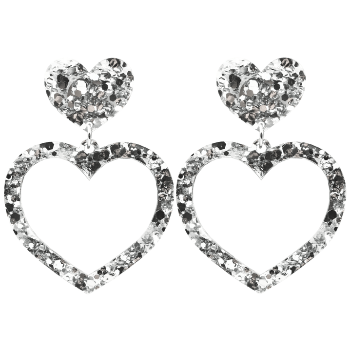 haus of chunky silver glitter barbie heart earrings size large