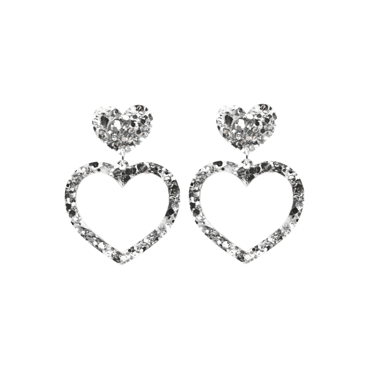 haus of chunky silver glitter barbie heart earrings size small