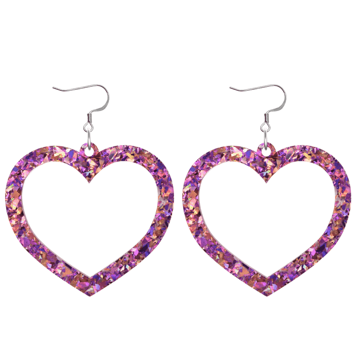 haus of dizzy crystal barbie hearts in amethyst size large with hooks no heart tops. hearts are filled with purple/pink holographic foil/glitter