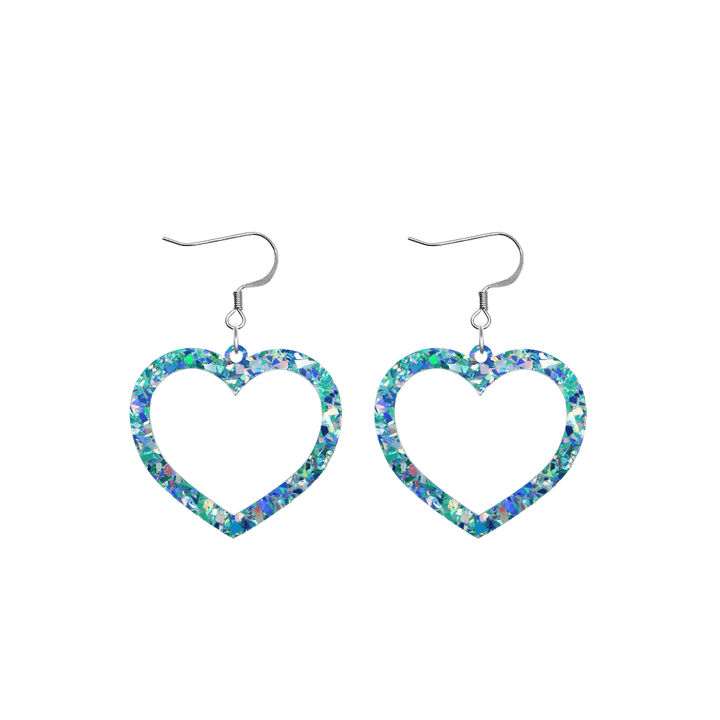 haus of dizzy crystal barbie hearts in aquamarine size small with hooks no heart tops. hearts are filled with blue holographic foil/glitter
