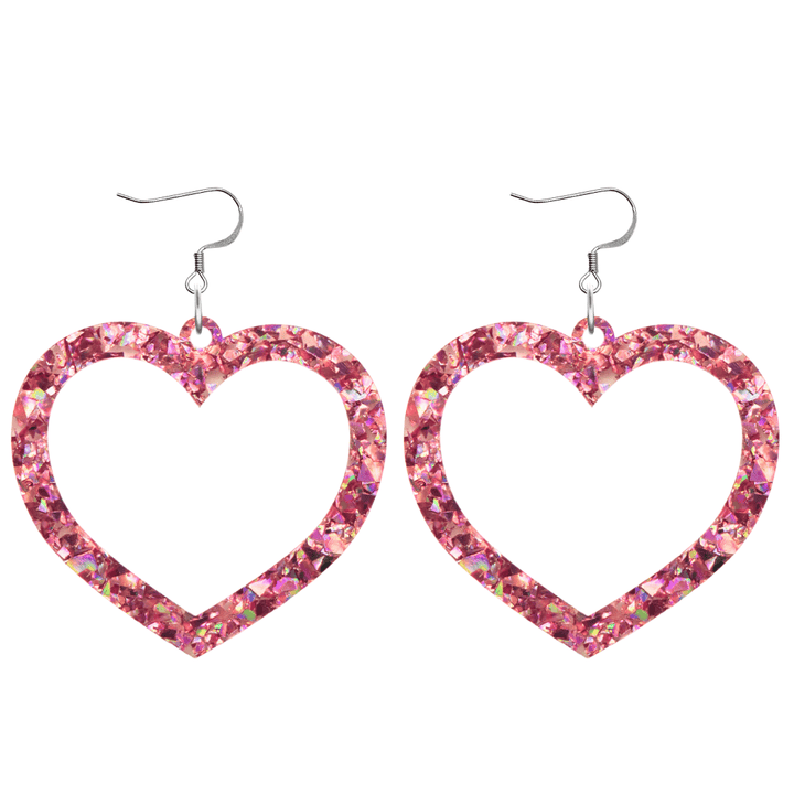 haus of dizzy crystal barbie hearts in rose quartz size large with hooks no heart tops. hearts are filled with pink holographic foil/glitter