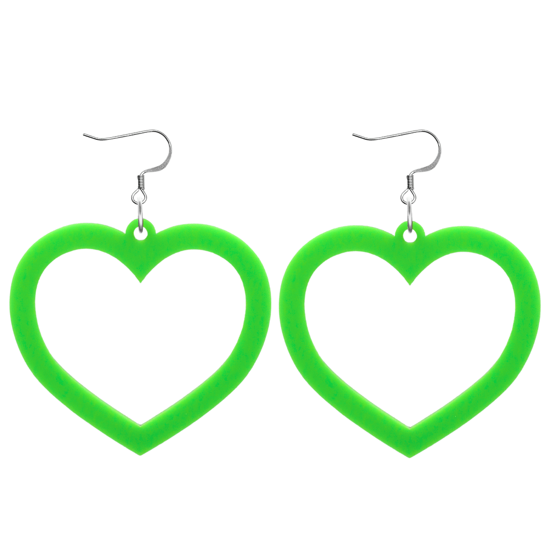 haus of dizzy plain barbie heart earrings in lime green size large with hooks no heart tops
