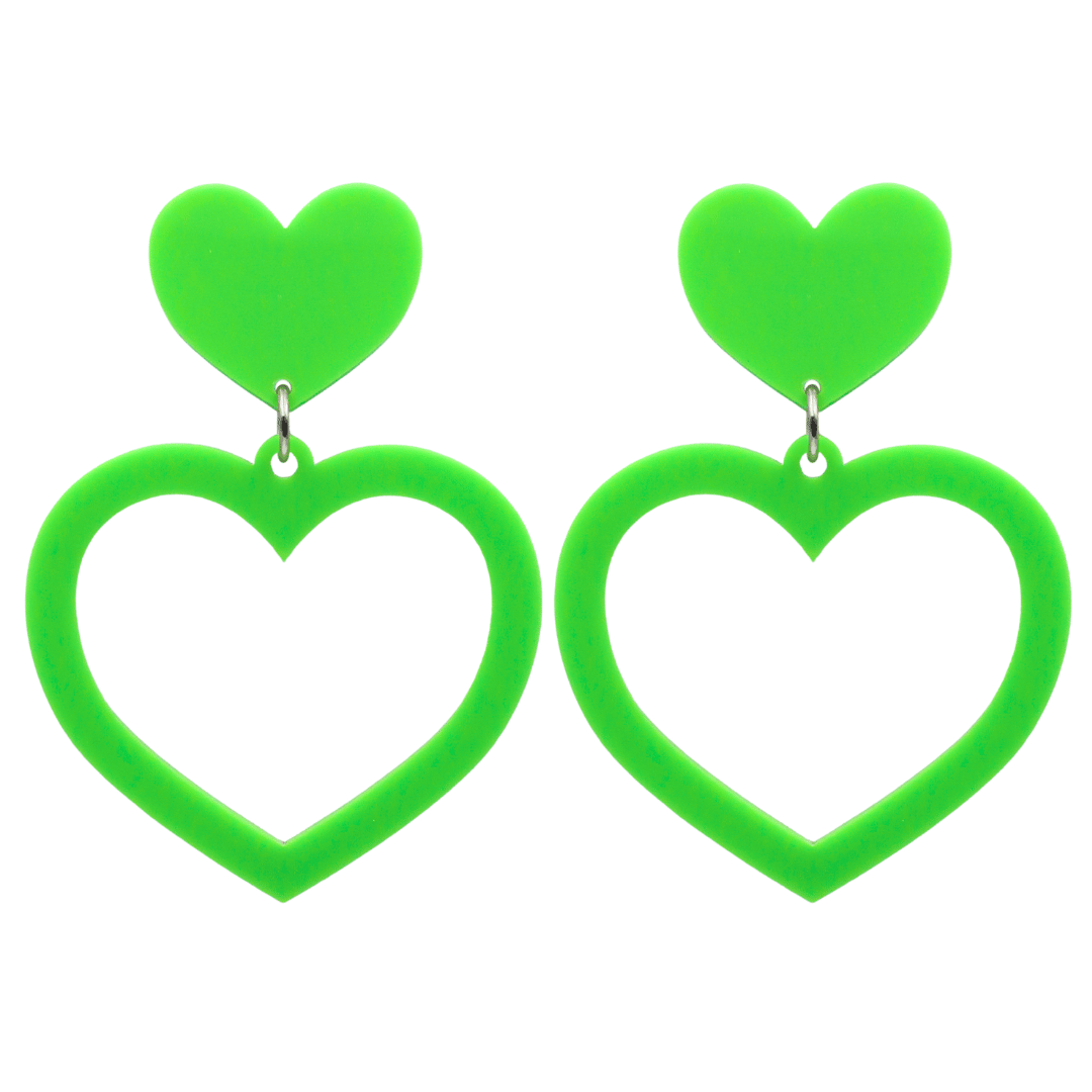 haus of dizzy plain barbie heart earrings in lime green size large