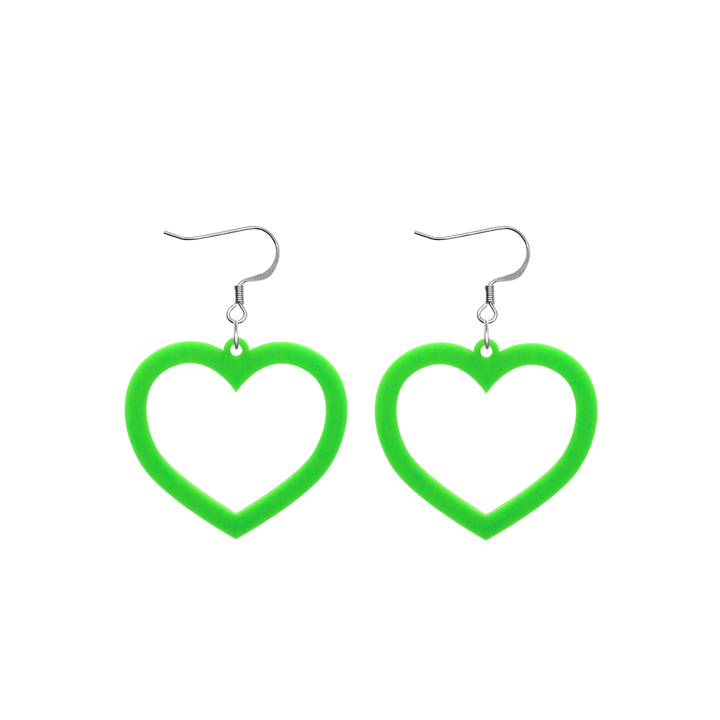 haus of dizzy plain barbie heart earrings in lime green size small with hooks no heart tops