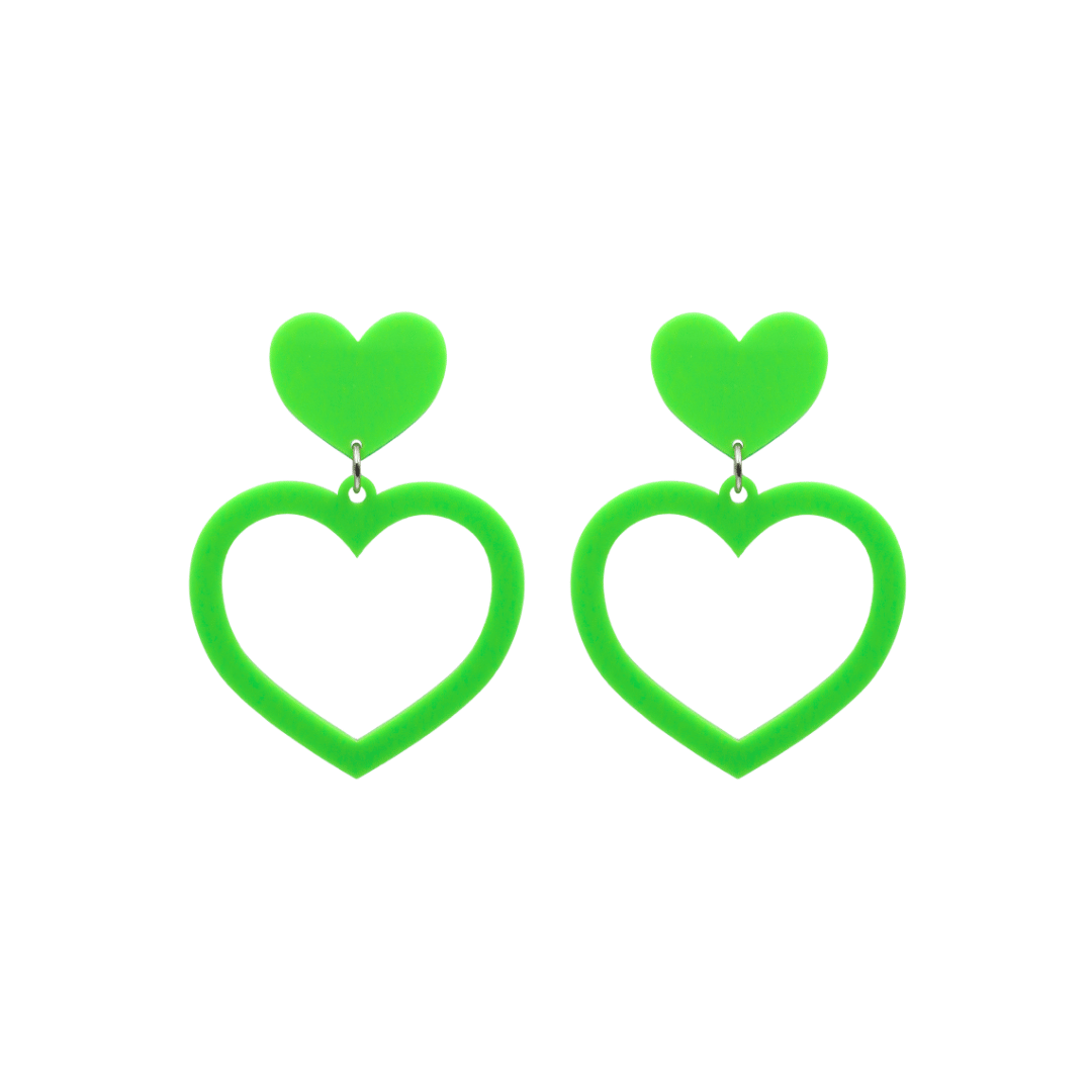haus of dizzy plain barbie heart earrings in lime green size small