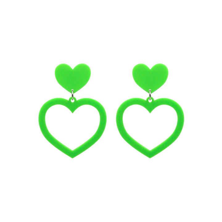 haus of dizzy plain barbie heart earrings in lime green size small