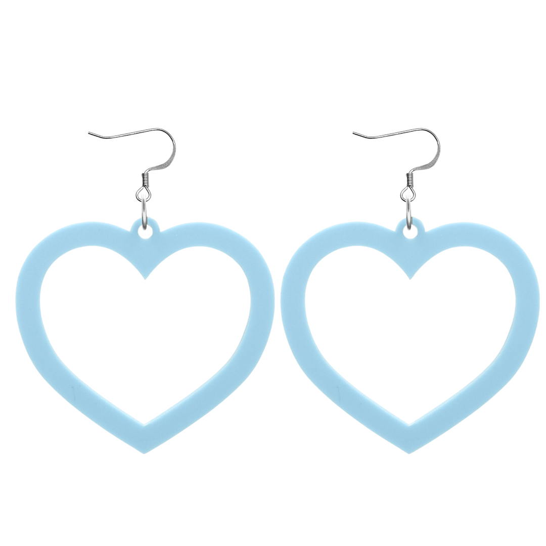 haus of dizzy pastel barbie heart earrings in blueberry pastel size large with hooks no heart tops