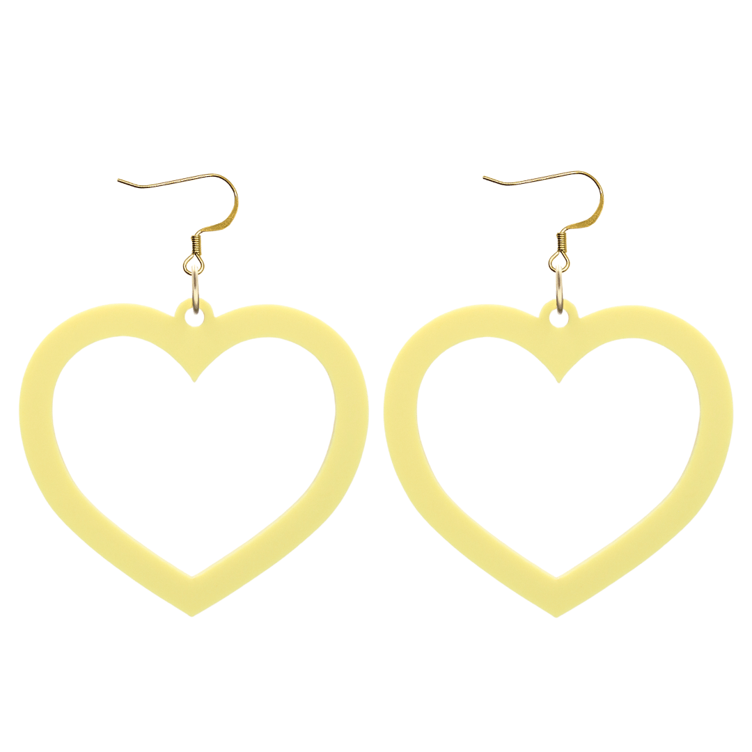 haus of dizzy pastel barbie heart earrings in lemon pastel size large with hooks no heart tops