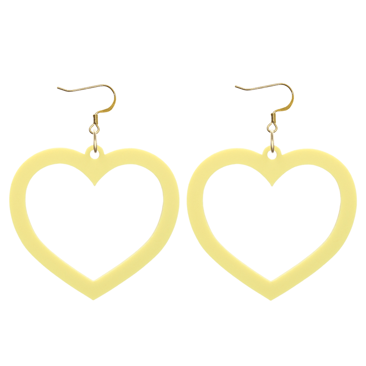haus of dizzy pastel barbie heart earrings in lemon pastel size large with hooks no heart tops