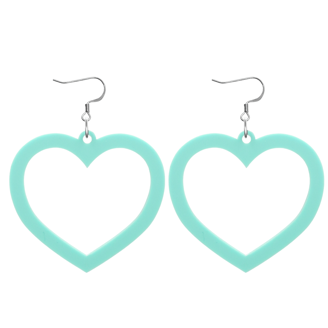 haus of dizzy pastel barbie heart earrings in mint pastel size large with hooks no heart tops