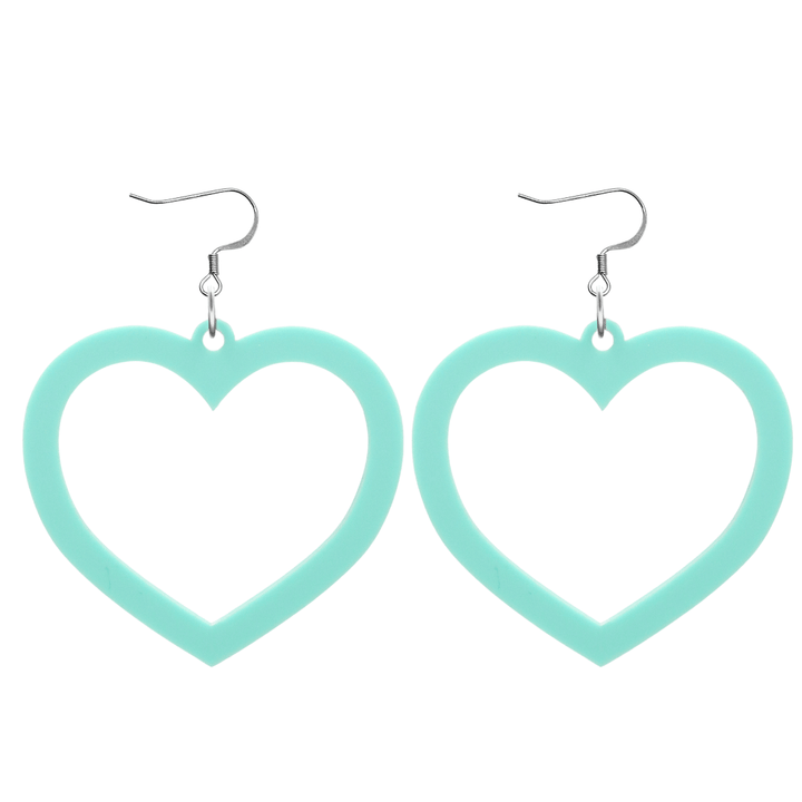 haus of dizzy pastel barbie heart earrings in mint pastel size large with hooks no heart tops