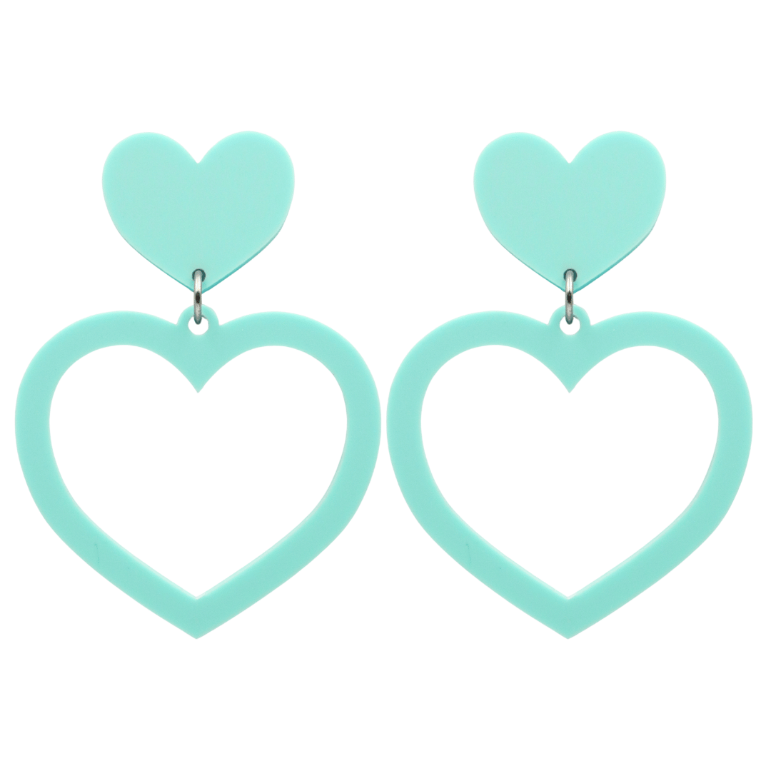 haus of dizzy pastel barbie heart earrings in mint pastel size large 