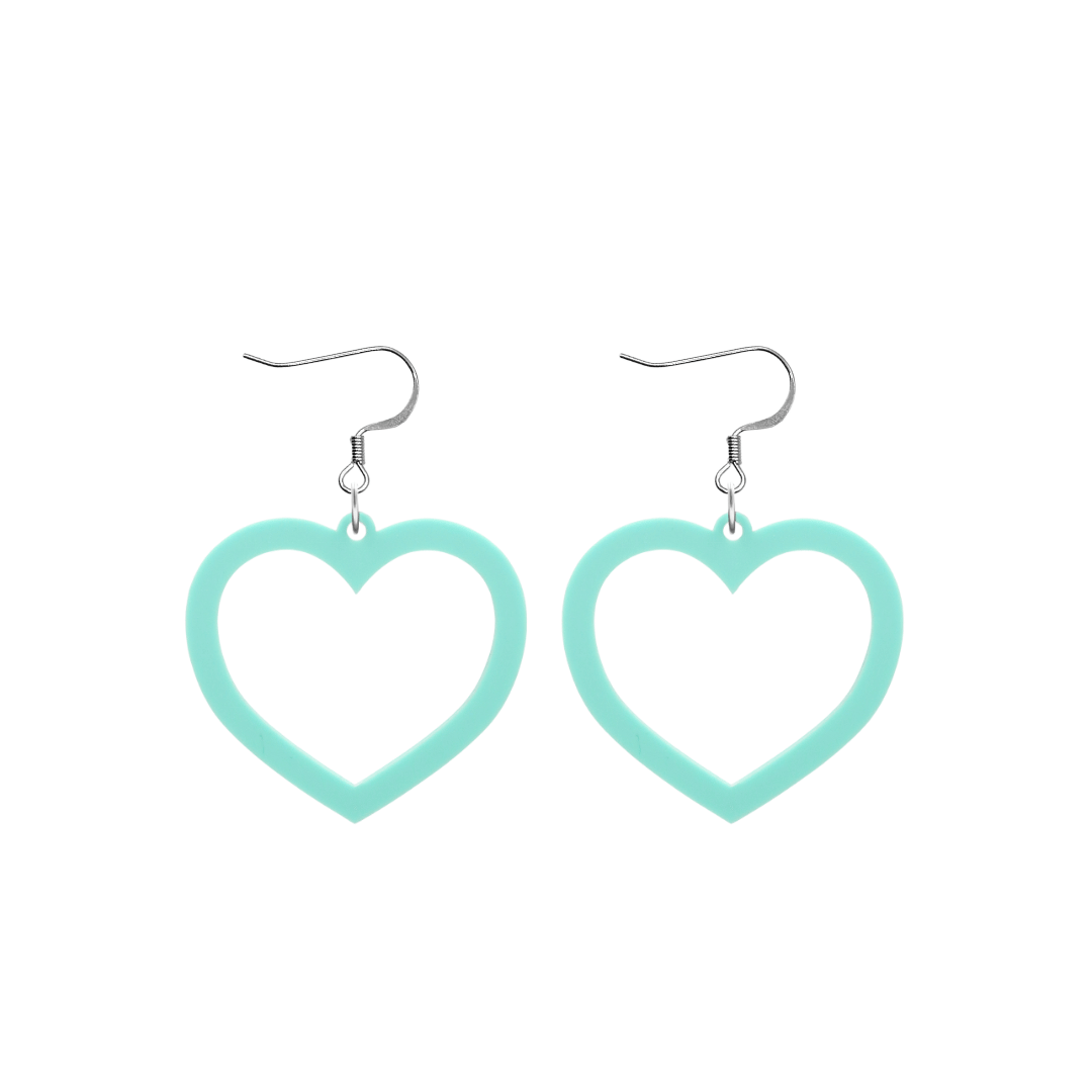 haus of dizzy pastel barbie heart earrings in mint pastel size small with hooks no heart tops