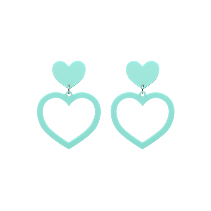 haus of dizzy pastel barbie heart earrings in mint pastel size small