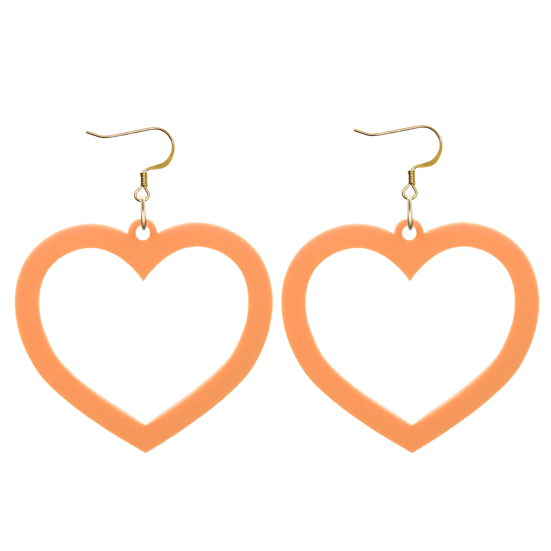 haus of dizzy pastel barbie heart earrings in peach pastel size large with hooks no heart tops