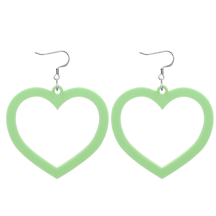 haus of dizzy pastel barbie heart earrings in pistachio pastel size large with hooks no heart tops
