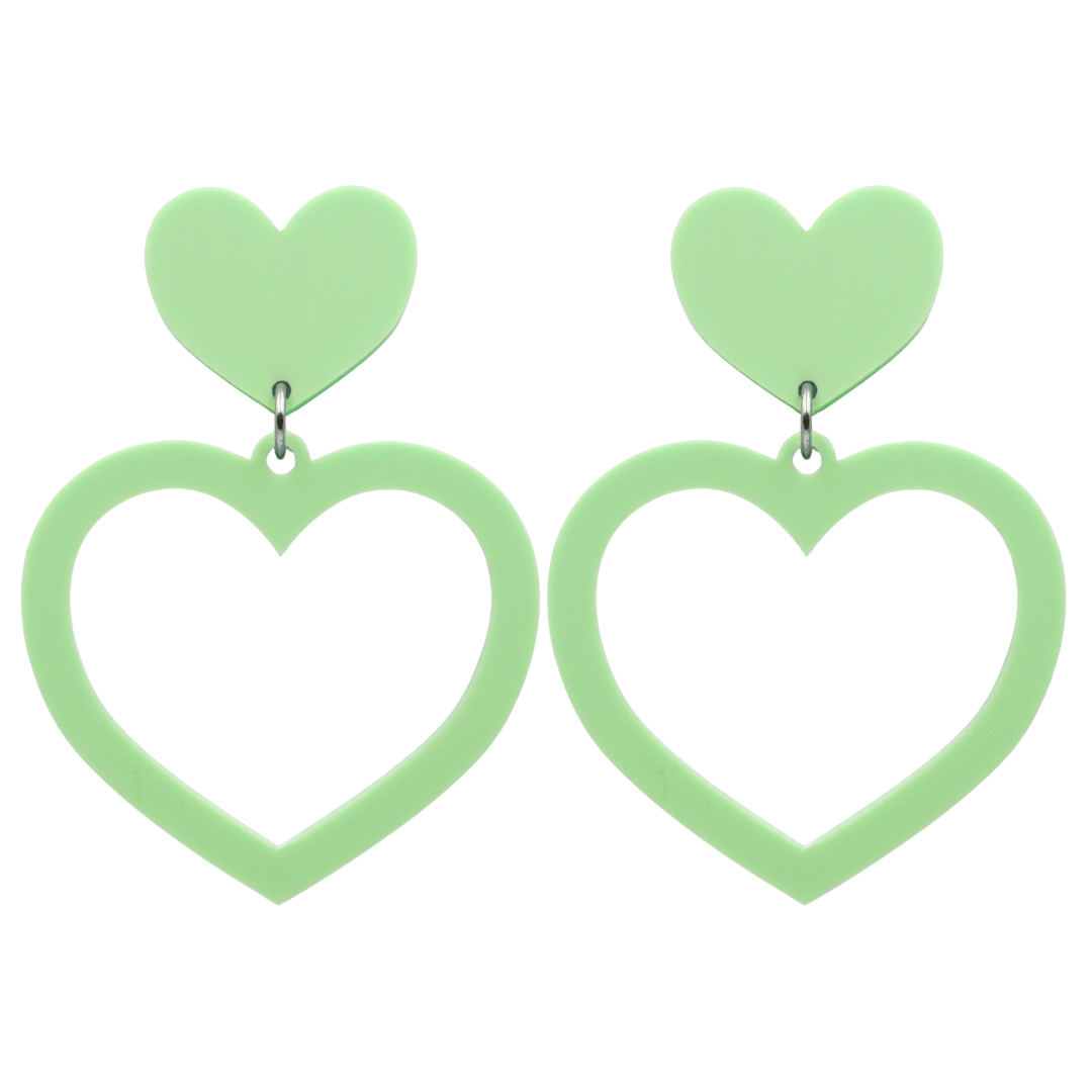 haus of dizzy pastel barbie heart earrings in pistachio pastel size large