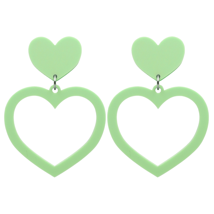 haus of dizzy pastel barbie heart earrings in pistachio pastel size large