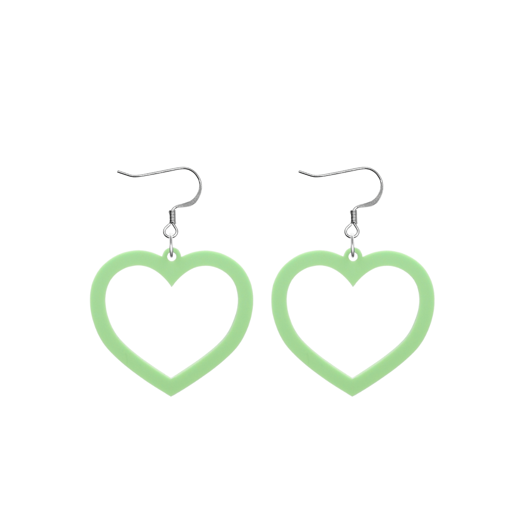 haus of dizzy pastel barbie heart earrings in pistachio pastel size small with hooks no heart tops