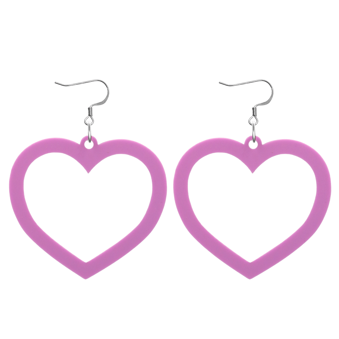 haus of dizzy pastel barbie heart earrings in plum pastel size large with hooks no heart tops