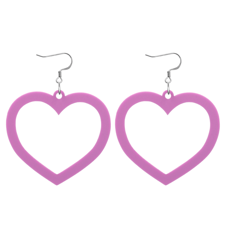 haus of dizzy pastel barbie heart earrings in plum pastel size large with hooks no heart tops