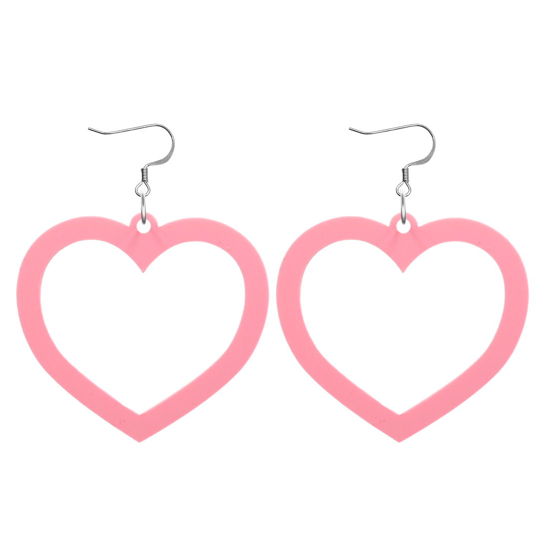haus of dizzy pastel barbie heart earrings in strawberry pastel size large with hooks no heart tops