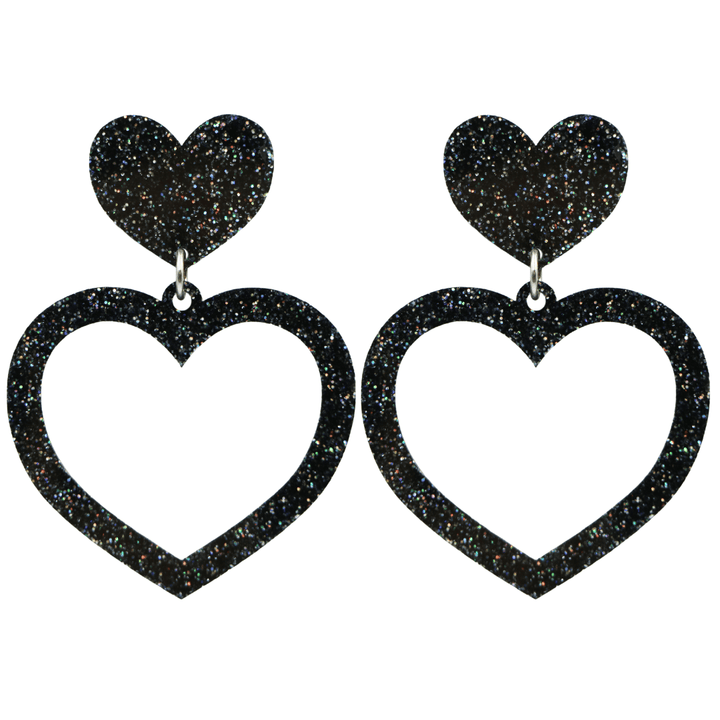 haus of dizzy glitter barbie heart earrings with premium black glitter size large