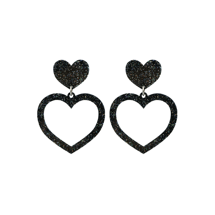haus of dizzy glitter barbie heart earrings with premium black glitter size small